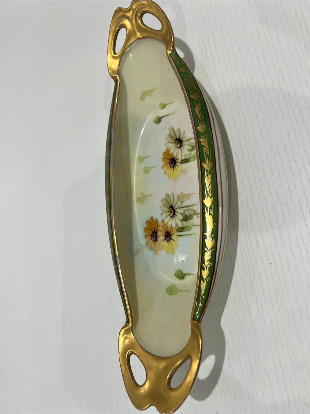 Floral Ceramic Serving Tray in White & Gold